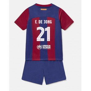Barcelona Frenkie de Jong #21 Replica Home Stadium Kit for Kids 2023-24 Short Sleeve (+ pants)